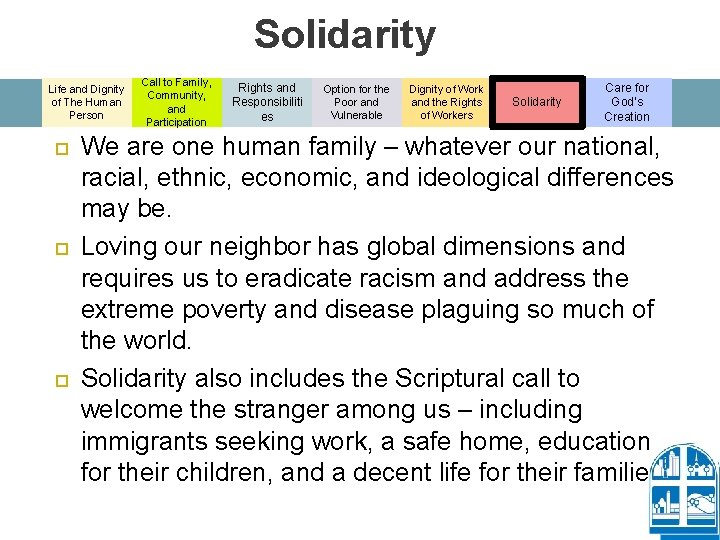 Solidarity Life and Dignity of The Human Person Call to Family, Community, and Participation