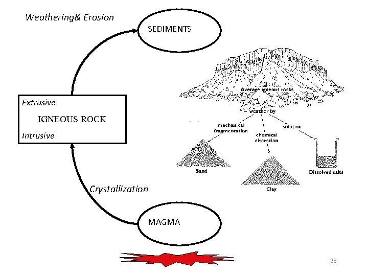 Weathering& Erosion SEDIMENTS Extrusive IGNEOUS ROCK Intrusive Crystallization MAGMA 23 