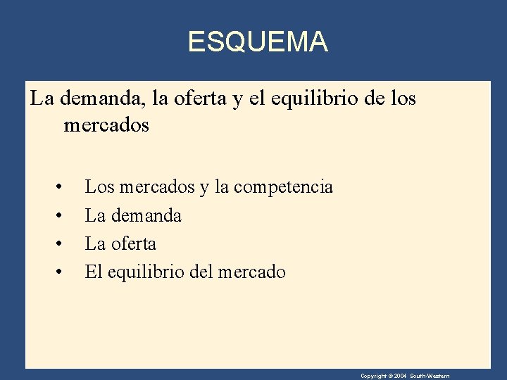 ESQUEMA La demanda, la oferta y el equilibrio de los mercados • • Los