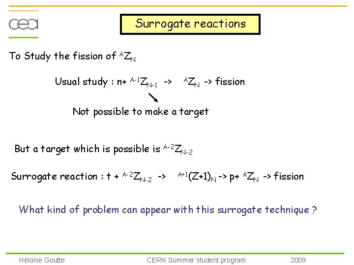 Surrogate reactions To Study the fission of AZN Usual study : n+ A-1 Z