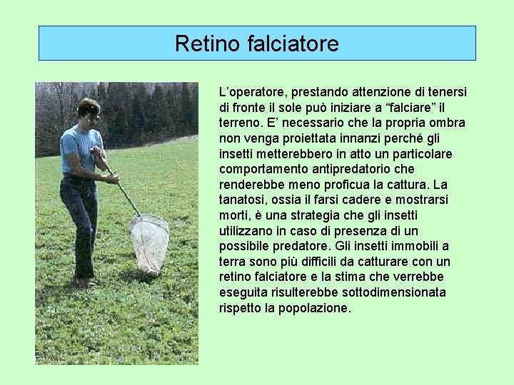 Retino falciatore L’operatore, prestando attenzione di tenersi di fronte il sole può iniziare a