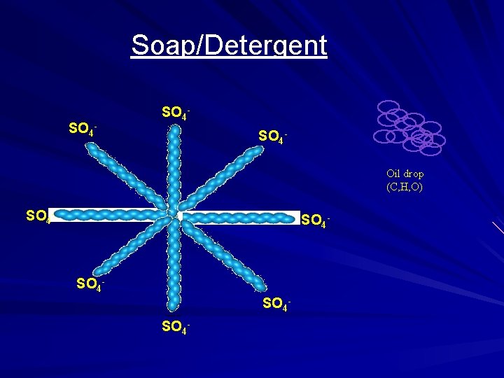 Soap/Detergent SO 4 - SO 4 Oil drop (C, H, O) SO 4 -