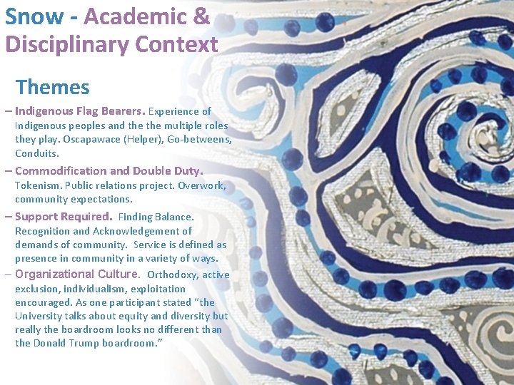 Snow - Academic & Disciplinary Context Themes – Indigenous Flag Bearers. Experience of Indigenous