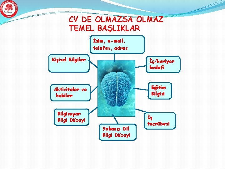 CV DE OLMAZSA OLMAZ TEMEL BAŞLIKLAR İsim, e-mail, telefon, adres Kişisel Bilgiler İş/kariyer hedefi