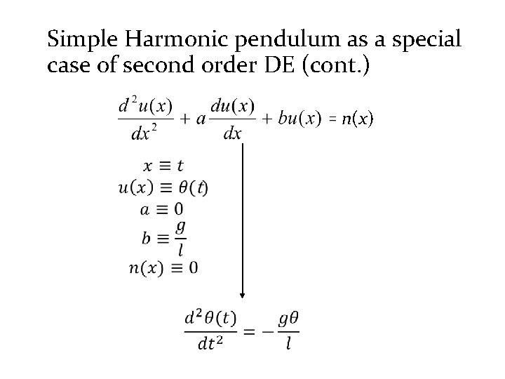 Simple Harmonic pendulum as a special case of second order DE (cont. ) n(x)