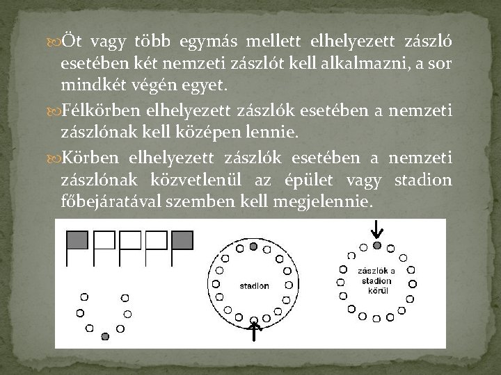  Öt vagy több egymás mellett elhelyezett zászló esetében két nemzeti zászlót kell alkalmazni,