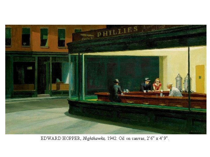 EDWARD HOPPER, Nighthawks, 1942. Oil on canvas, 2’ 6” x 4’ 9”. 