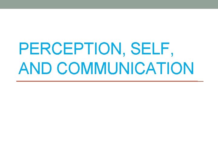 PERCEPTION, SELF, AND COMMUNICATION 