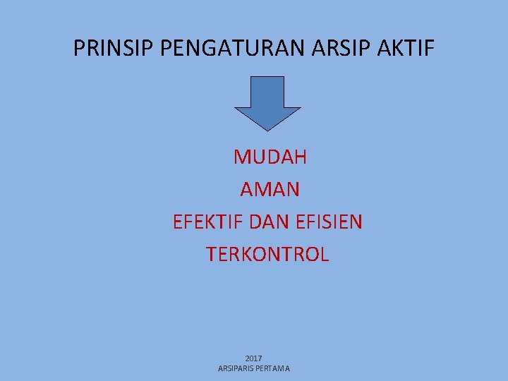 PRINSIP PENGATURAN ARSIP AKTIF MUDAH AMAN EFEKTIF DAN EFISIEN TERKONTROL 2017 ARSIPARIS PERTAMA 