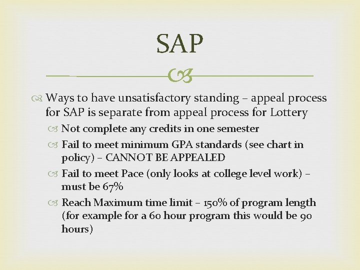 SAP Ways to have unsatisfactory standing – appeal process for SAP is separate from