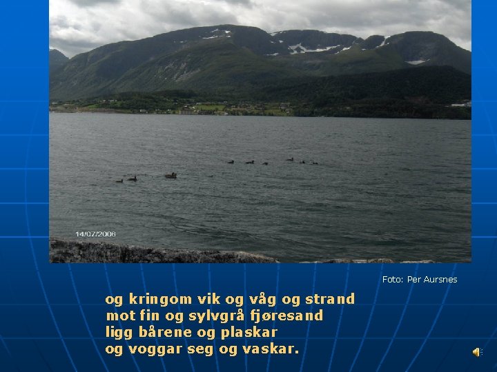 Foto: Per Aursnes og kringom vik og våg og strand mot fin og sylvgrå