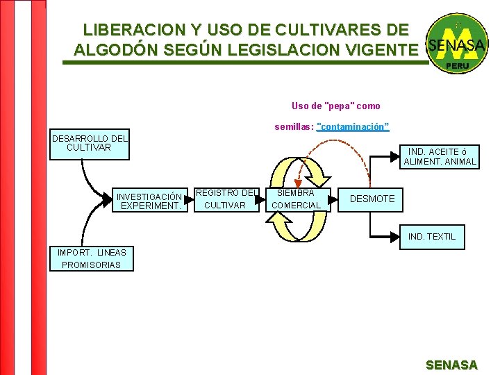 LIBERACION Y USO DE CULTIVARES DE ALGODÓN SEGÚN LEGISLACION VIGENTE Uso de "pepa" como