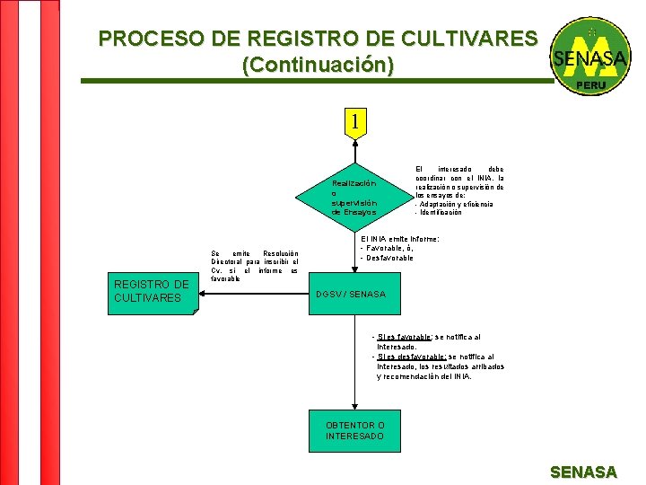 PROCESO DE REGISTRO DE CULTIVARES (Continuación) 1 Realización o supervisión de Ensayos REGISTRO DE