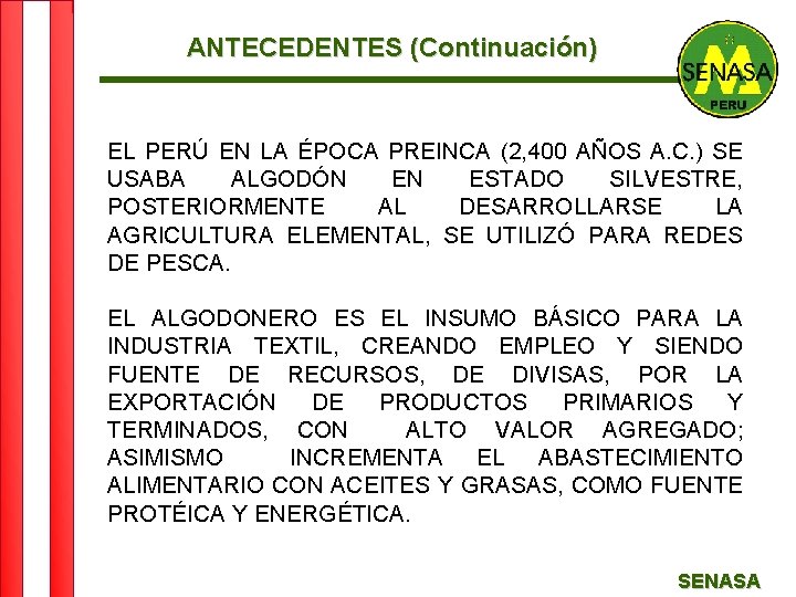 ANTECEDENTES (Continuación) EL PERÚ EN LA ÉPOCA PREINCA (2, 400 AÑOS A. C. )