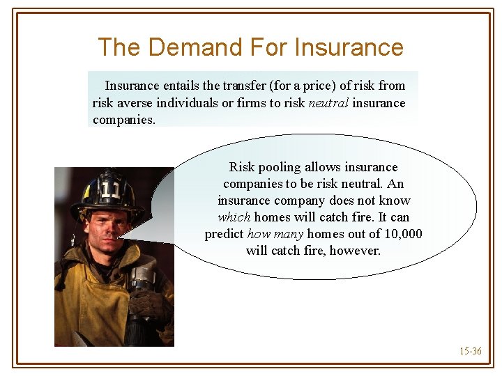 The Demand For Insurance entails the transfer (for a price) of risk from risk