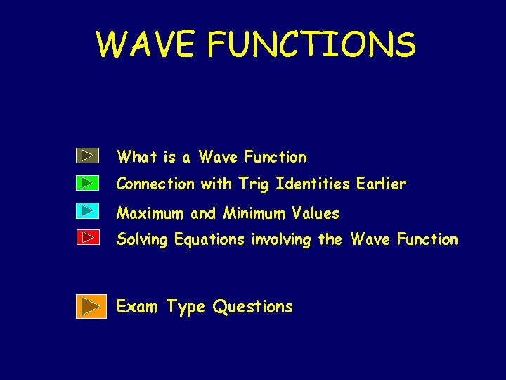 WAVE FUNCTIONS What is a Wave Function Connection with Trig Identities Earlier Maximum and