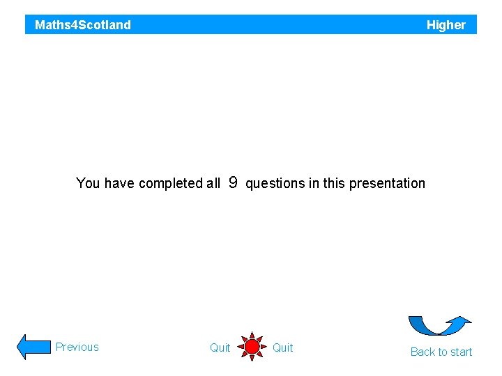 Maths 4 Scotland Higher You have completed all Previous 9 questions in this presentation