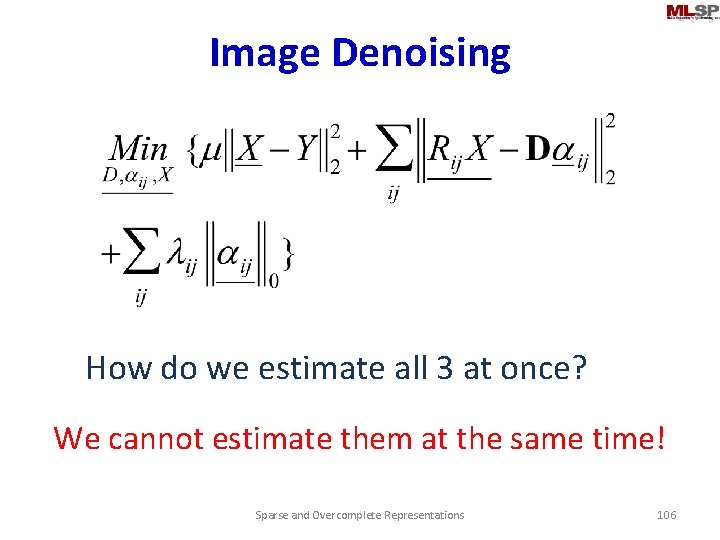 Image Denoising How do we estimate all 3 at once? We cannot estimate them