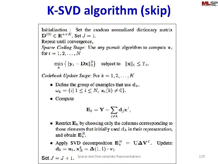 K-SVD algorithm (skip) Sparse and Overcomplete Representations 125 