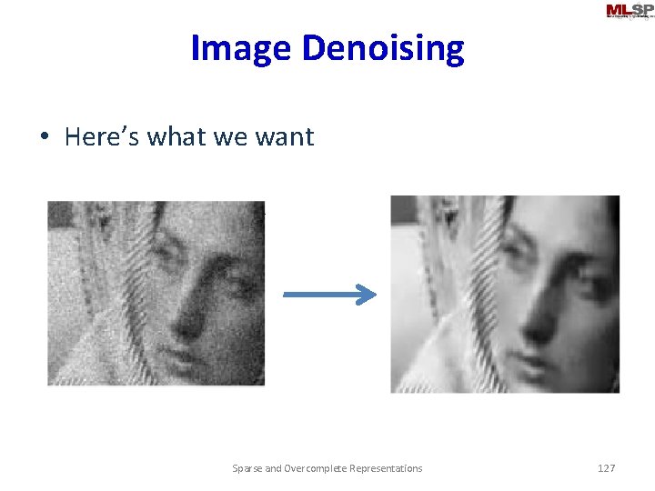 Image Denoising • Here’s what we want Sparse and Overcomplete Representations 127 