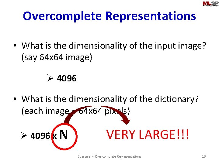 Overcomplete Representations • What is the dimensionality of the input image? (say 64 x