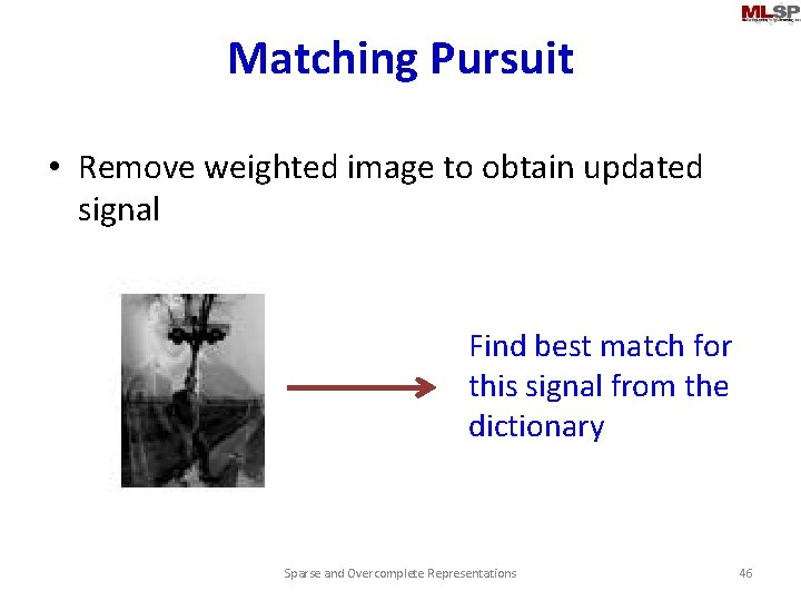 Matching Pursuit • Remove weighted image to obtain updated signal Find best match for