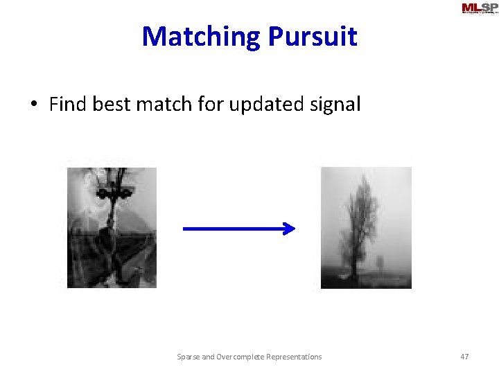 Matching Pursuit • Find best match for updated signal Sparse and Overcomplete Representations 47