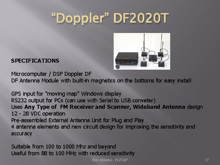 “Doppler” DF 2020 T SPECIFICATIONS Microcomputer / DSP Doppler DF DF Antenna Module with