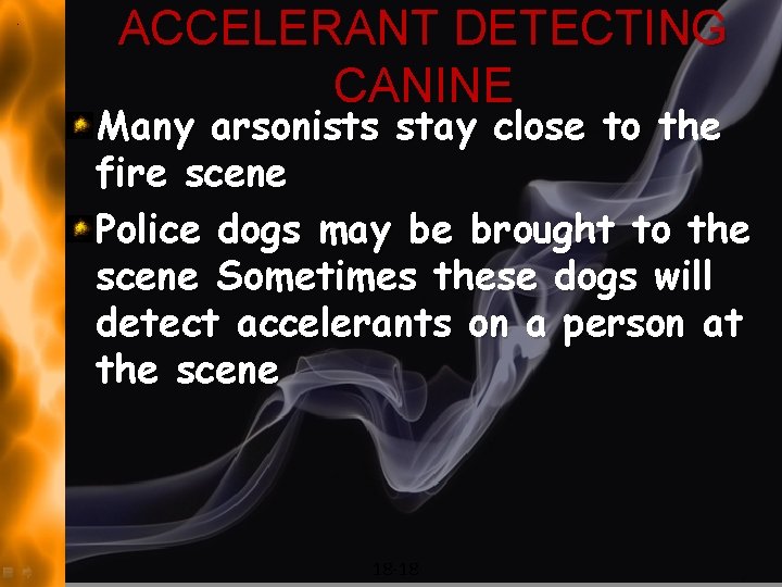 ACCELERANT DETECTING CANINE Many arsonists stay close to the fire scene Police dogs may