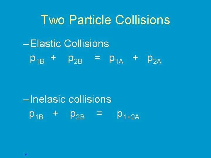 Two Particle Collisions – Elastic Collisions p 1 B + p 2 B =