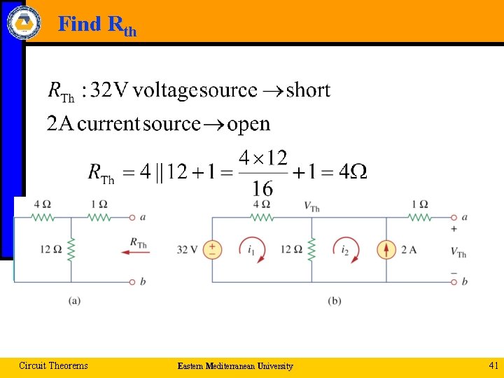 Find Rth Circuit Theorems Eastern Mediterranean University 41 