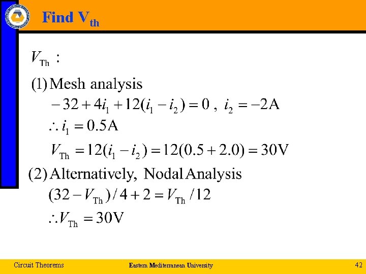 Find Vth Circuit Theorems Eastern Mediterranean University 42 