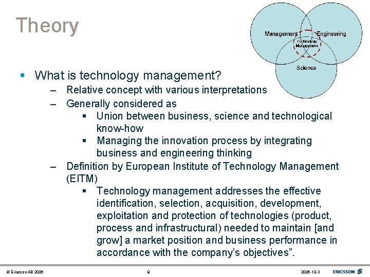 Theory § What is technology management? – Relative concept with various interpretations – Generally