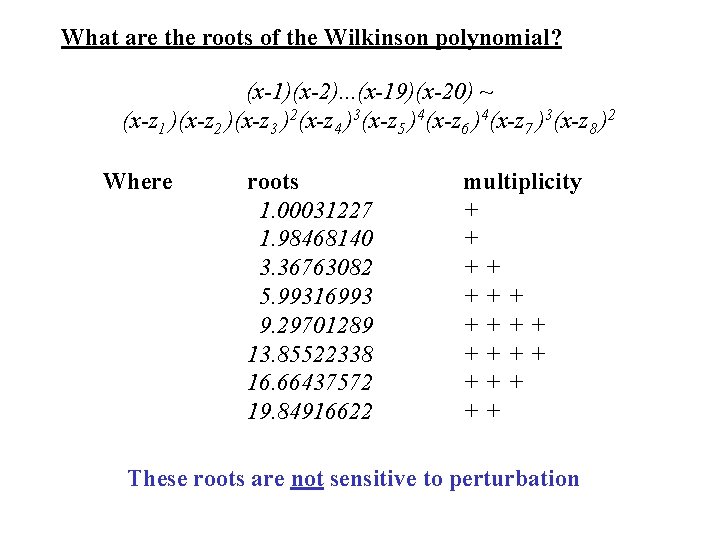 What are the roots of the Wilkinson polynomial? (x-1)(x-2). . . (x-19)(x-20) ~ (x-z What are the roots of the Wilkinson polynomial? (x-1)(x-2). . . (x-19)(x-20) ~ (x-z