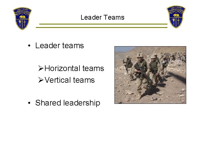 Leader Teams • Leader teams ØHorizontal teams ØVertical teams • Shared leadership 