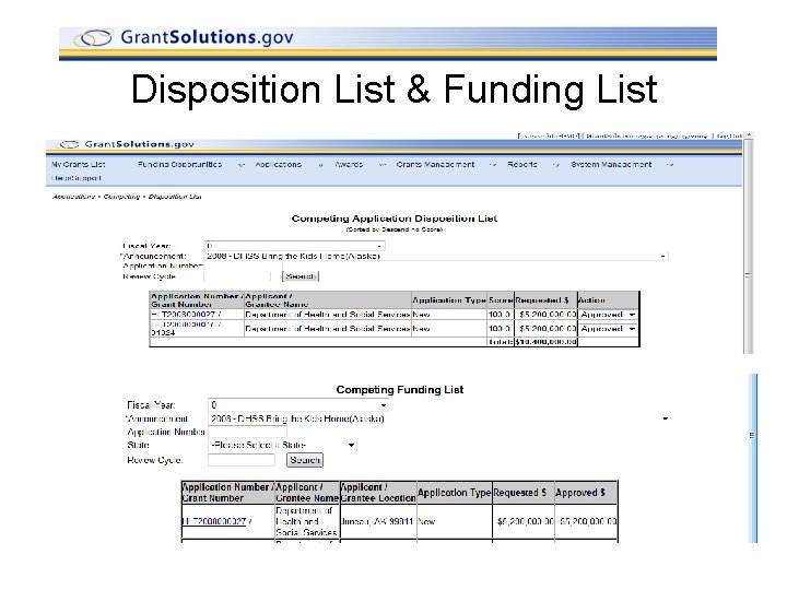 Disposition List & Funding List 