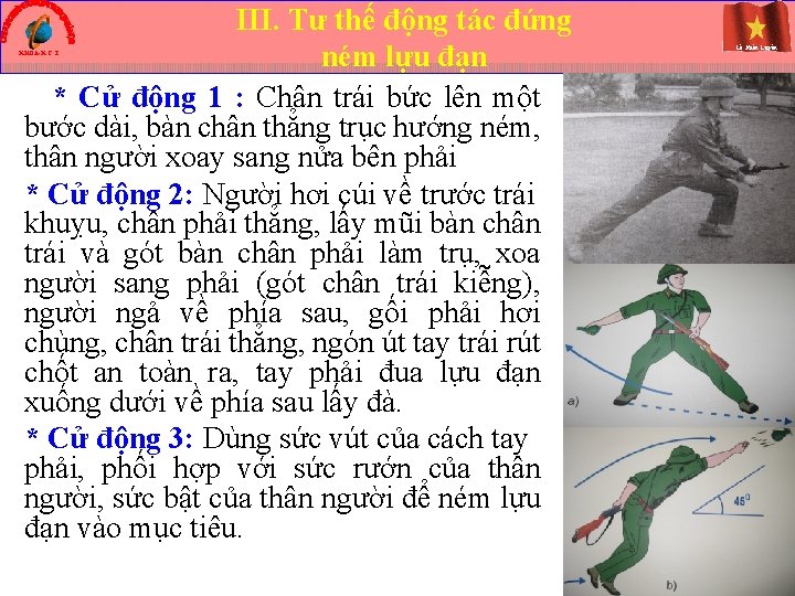 III. Tư thế động tác đứng ném lựu đạn * Cử động 1 :