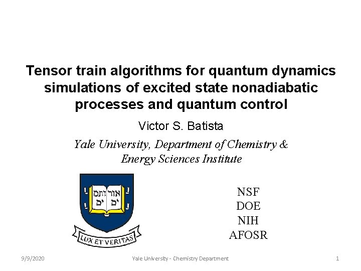 SIMONS FOUNDATION 160 Fifth Avenue New York, NY 10010 Tensor train algorithms for quantum SIMONS FOUNDATION 160 Fifth Avenue New York, NY 10010 Tensor train algorithms for quantum