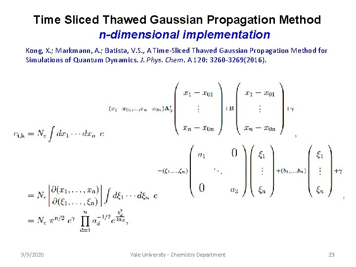 Time Sliced Thawed Gaussian Propagation Method n-dimensional implementation Kong, X. ; Markmann, A. ; Time Sliced Thawed Gaussian Propagation Method n-dimensional implementation Kong, X. ; Markmann, A. ;