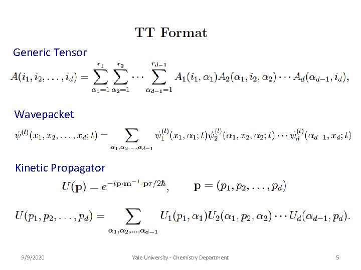 Generic Tensor Wavepacket Kinetic Propagator 9/9/2020 Yale University - Chemistry Department 5 Generic Tensor Wavepacket Kinetic Propagator 9/9/2020 Yale University - Chemistry Department 5
