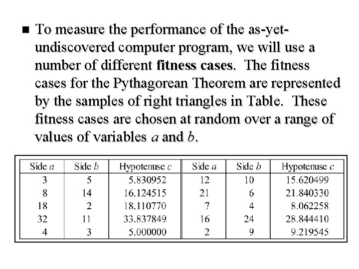 n To measure the performance of the as-yetundiscovered computer program, we will use a