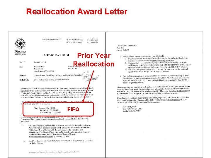 Reallocation Award Letter Prior Year Reallocation FIFO 