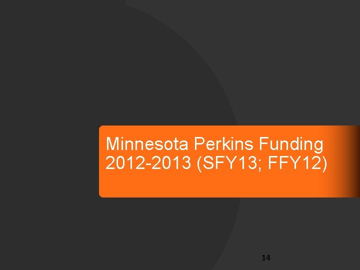 Minnesota Perkins Funding 2012 -2013 (SFY 13; FFY 12) 14 