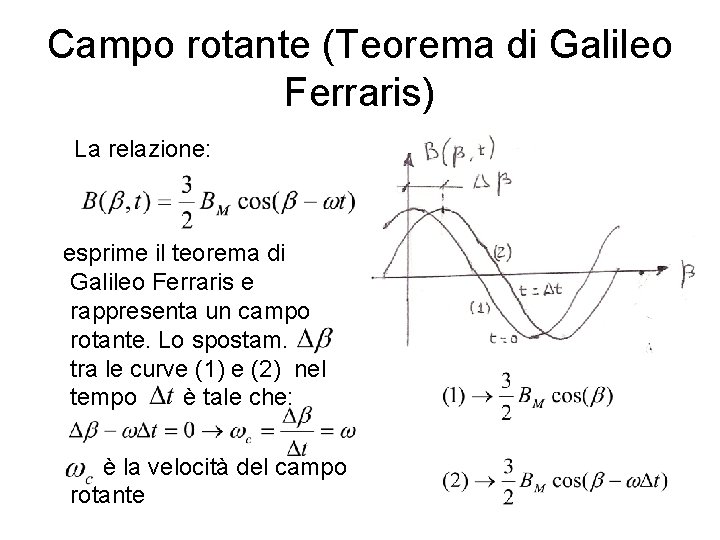 Campo rotante (Teorema di Galileo Ferraris) La relazione: esprime il teorema di Galileo Ferraris