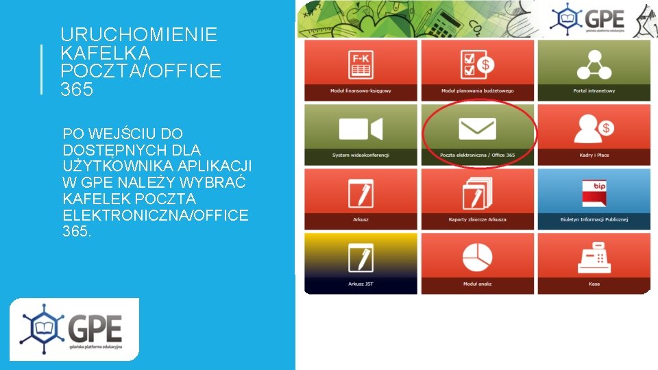 URUCHOMIENIE KAFELKA POCZTA/OFFICE 365 PO WEJŚCIU DO DOSTĘPNYCH DLA UŻYTKOWNIKA APLIKACJI W GPE NALEŻY