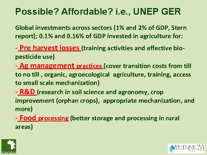Possible? Affordable? i. e. , UNEP GER Global investments across sectors (1% and 2% Possible? Affordable? i. e. , UNEP GER Global investments across sectors (1% and 2%