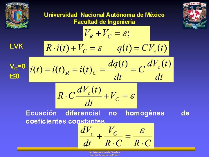 Universidad Nacional Autónoma de México Facultad de Ingeniería LVK VC=0 t≤ 0 Ecuación diferencial