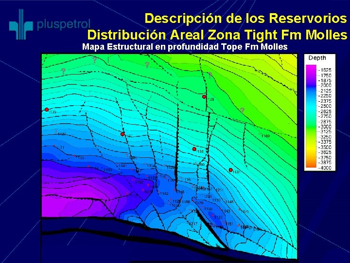 Descripción de los Reservorios Distribución Areal Zona Tight Fm Molles Mapa Estructural en profundidad