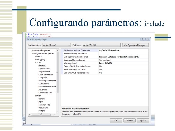 Configurando parâmetros: include 