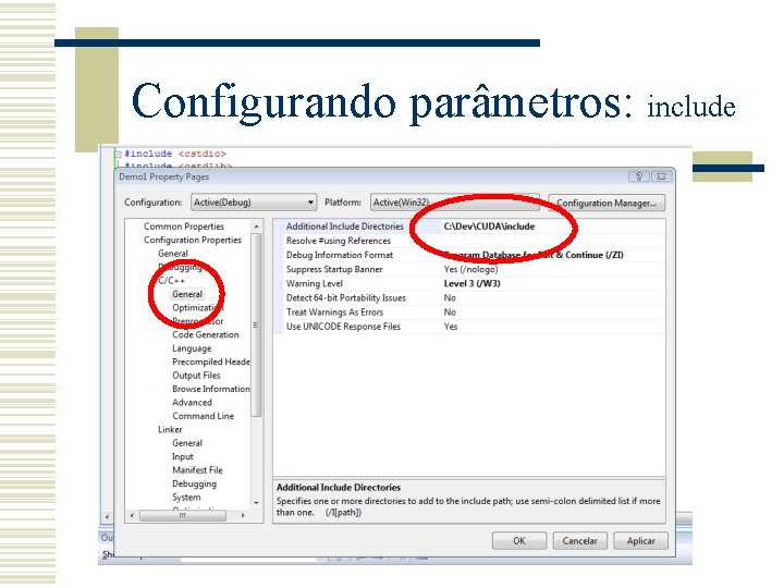 Configurando parâmetros: include 